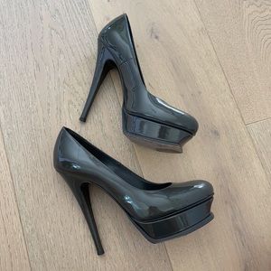 YSL Tribute Grey Patent Leather Platform Pumps